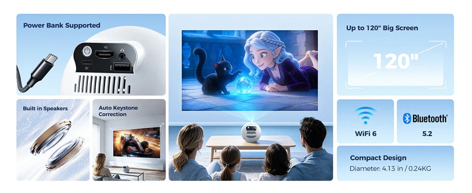 New K25 Mini 4K Full HD Android Projector 300 ANSI WiFi6 BT5.0 Short Throw Portable Mini for Home Theater Outdoor Movie 2026 New