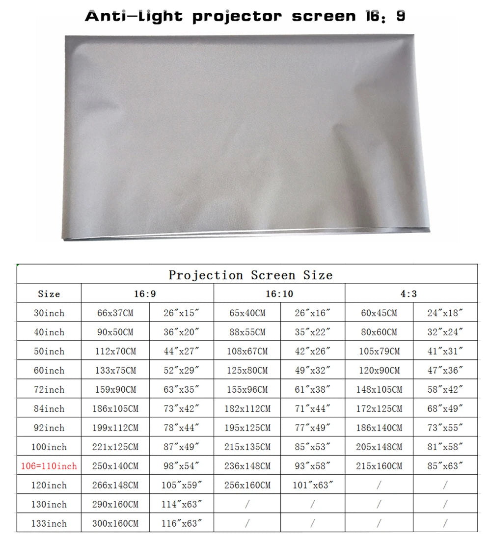 MIXITO Projector 4:3 Scale 60 72 84 92 100 110 Inch 1080P HD Foldable Portable Projection Screen For Home Cinema Indoor