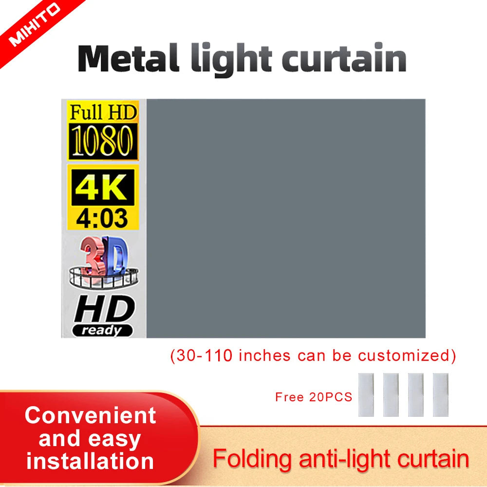 MIXITO Projector 4:3 Scale 60 72 84 92 100 110 Inch 1080P HD Foldable Portable Projection Screen For Home Cinema Indoor