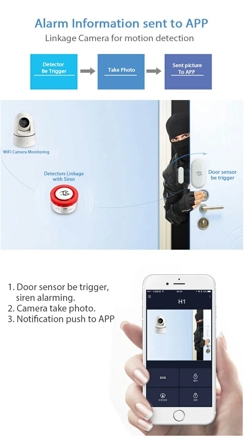 Smart Home Security System Wireless WIFI Siren with Door Contact PIR Sensor - Home Alarm Wireless Siren WIFI Siren