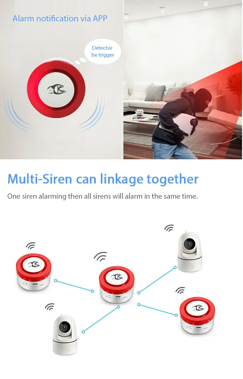 Smart Home Security System Wireless WIFI Siren with Door Contact PIR Sensor - Home Alarm Wireless Siren WIFI Siren