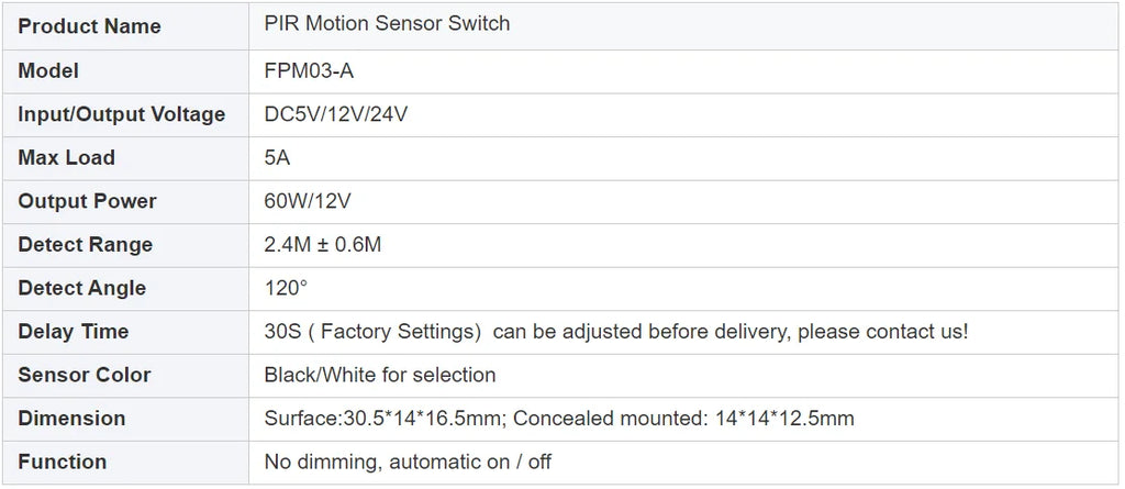 Smart home lighting LED light with sensor DC12V 24V infrared Pir motion detector automatic sensor switch