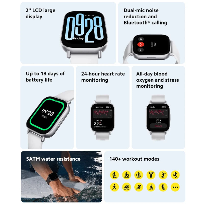 Xiaomi Redmi Watch 5 Active Smartwatch Global Version BT Phone Call 2" Display 5ATM 18 Days Battery Life Blood Oxygen Monitor