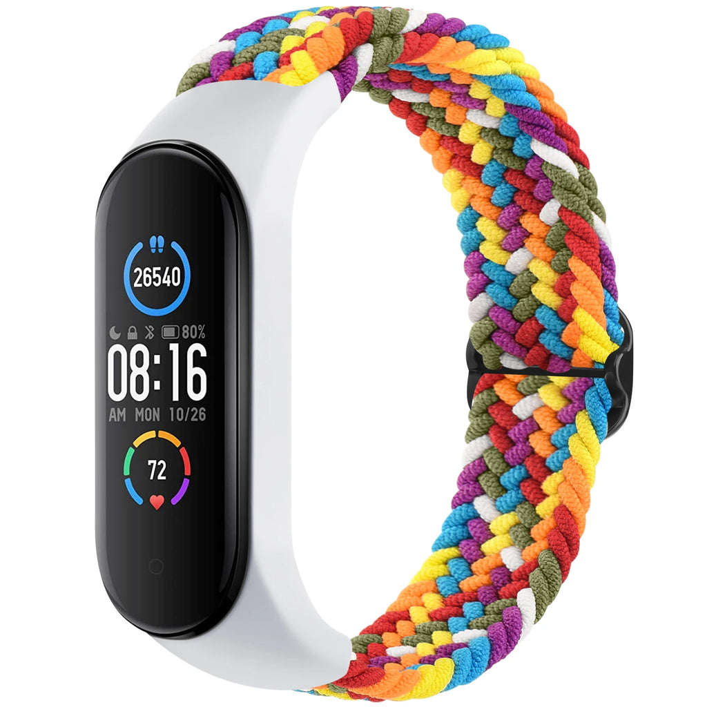 Braided Watch Strap For Xiaomi Mi Band 7 6 5 4 3 Band Elastic Adjustable Wristband For Amazfit Band 5 Strap Replacement Bracelet