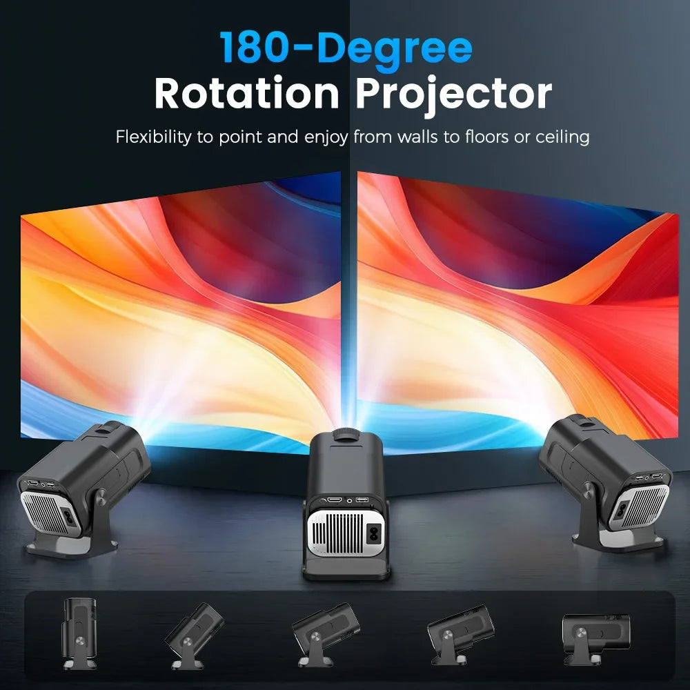 HY320 Mini Newly Native 720P Android 12 4K Projector 300ANSI Wifi6 BT5.0 Cinema Outdoor Portable 180° Rotable Projector