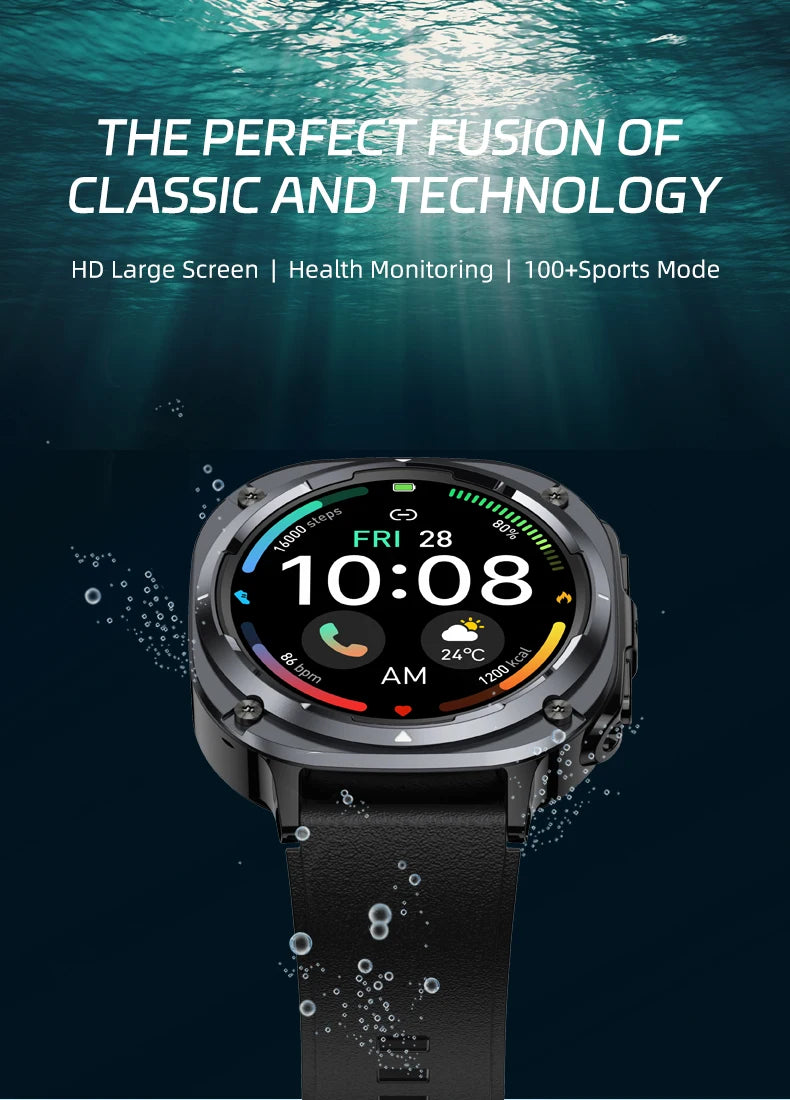 Smart Watch, Bluetooth Calling, Message Reminder, Stainless Steel Strap, Flashlight Function, Compatible with IPhone/Android