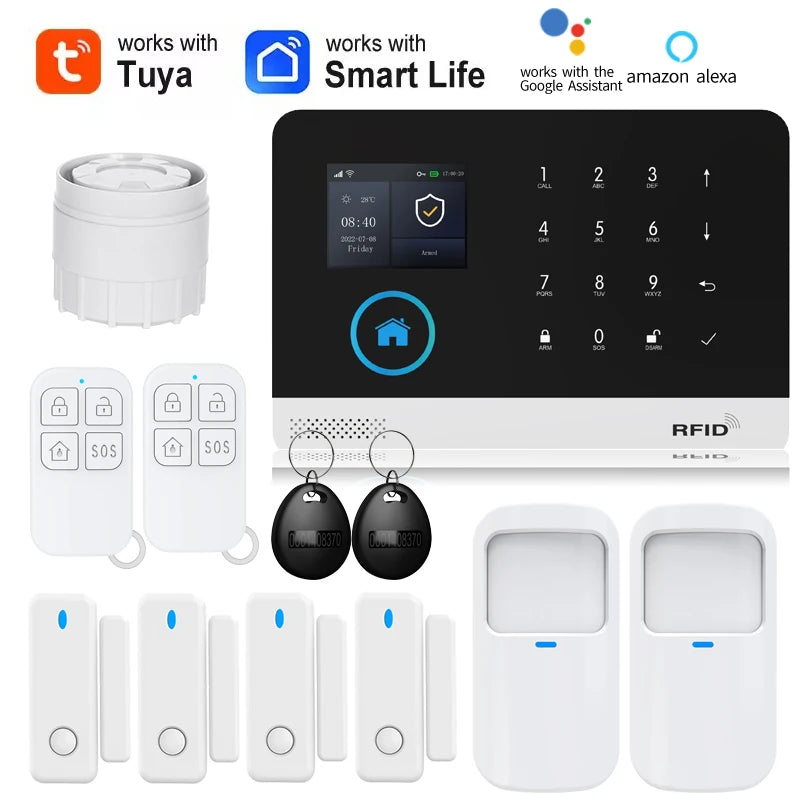 Smart Solar-Powered Home Alarm System — Tuya WiFi GSM, PIR & Door Sensors, Alexa Compatible