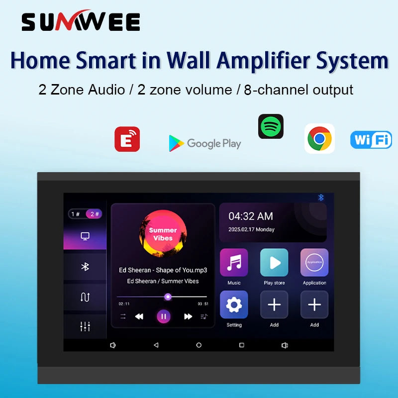 Smart Audio System Home Theater Sound in Wall power Amplifier Android WiFi Bluetooths system with 5 inch Stereo Ceiling Speakers