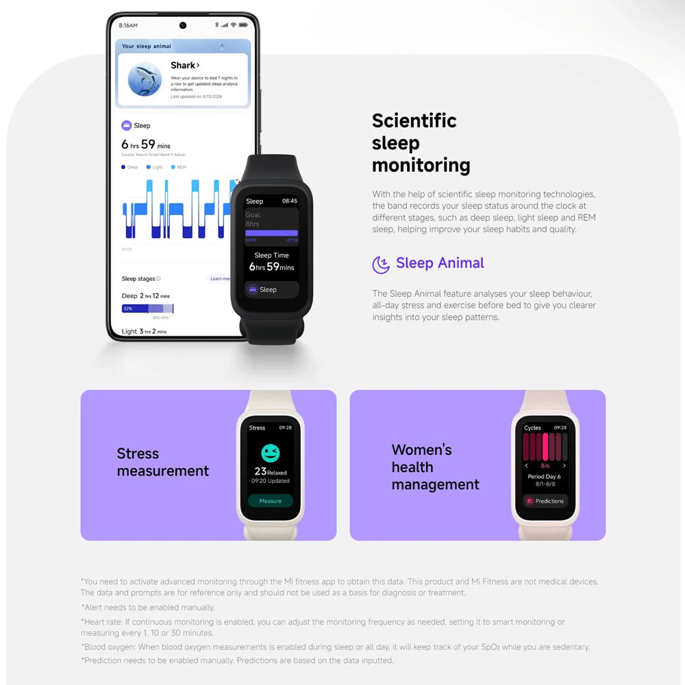 Xiaomi Smart Band 9 Active Global Version 1.47'' Display 18 Days Battery Life Health Monitoring 5ATM Sports Bracelet Mi Fitness