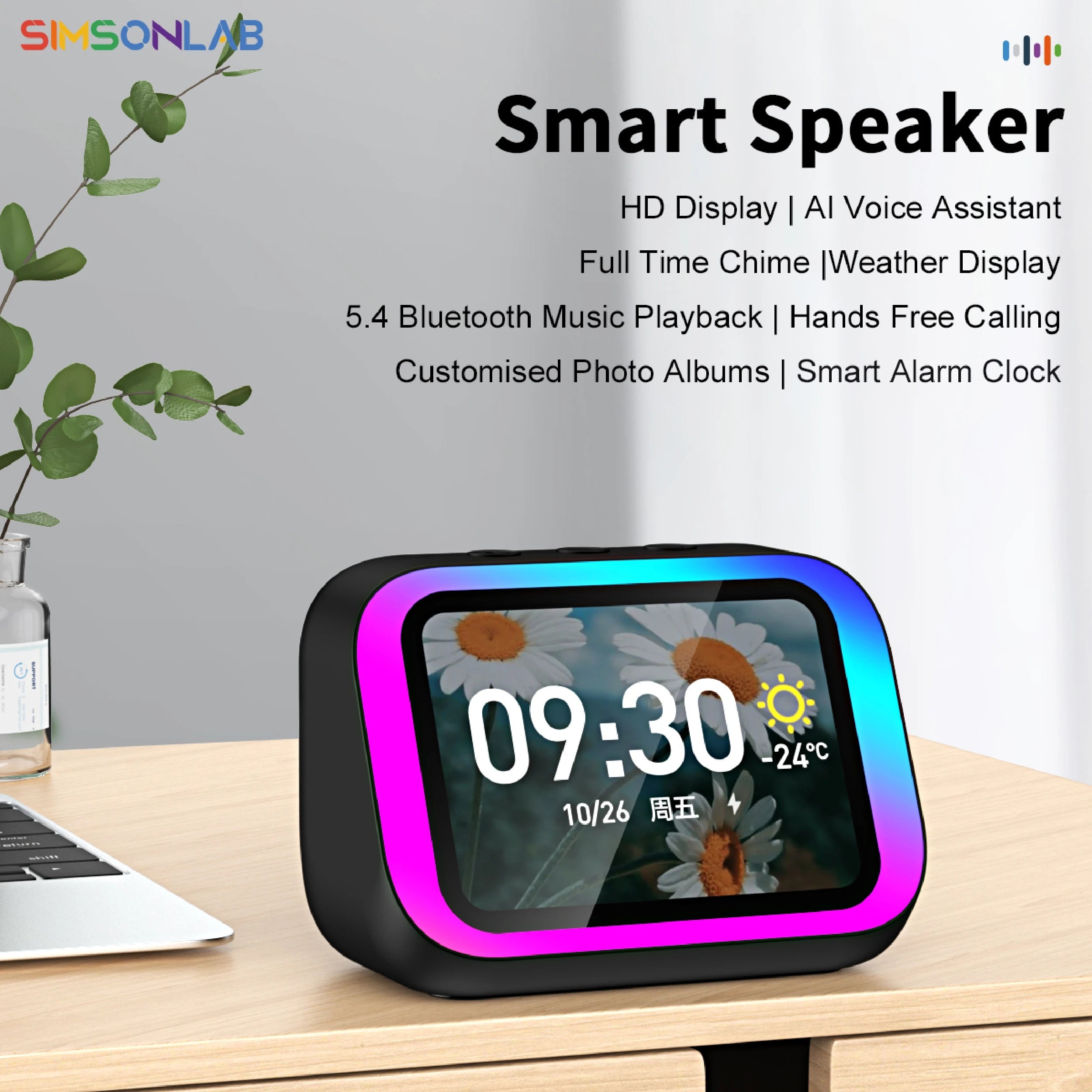 Smart Speaker with Screen Display — Voice Assistant, Bluetooth, Photo Album & Smart Home Hub