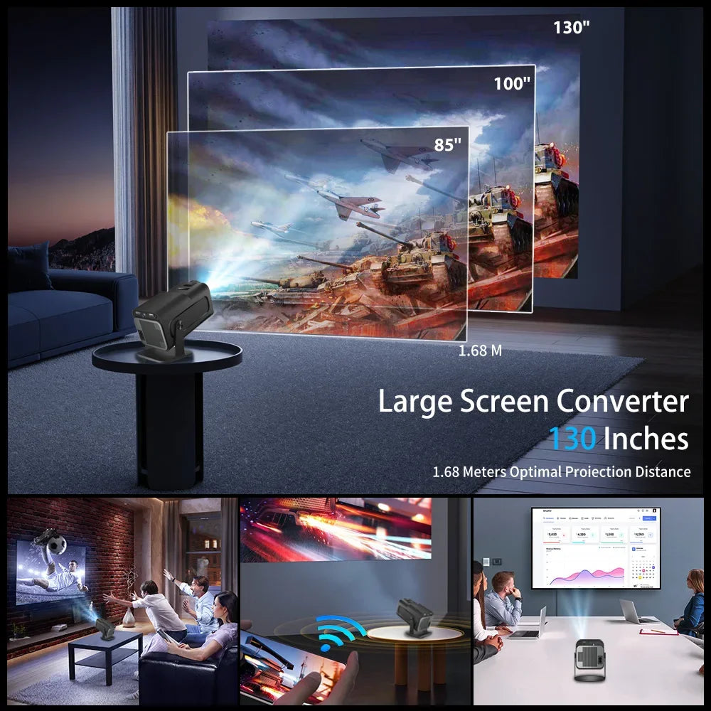 HY320 Mini Newly Native 720P Android 12 4K Projector 300ANSI Wifi6 BT5.0 Cinema Outdoor Portable 180° Rotable Projector