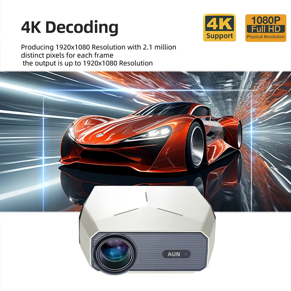 AUN A004 Pro Mini Projector — Android, Full HD 1080P, 4K Decode, Laser, WiFi, Home Theater