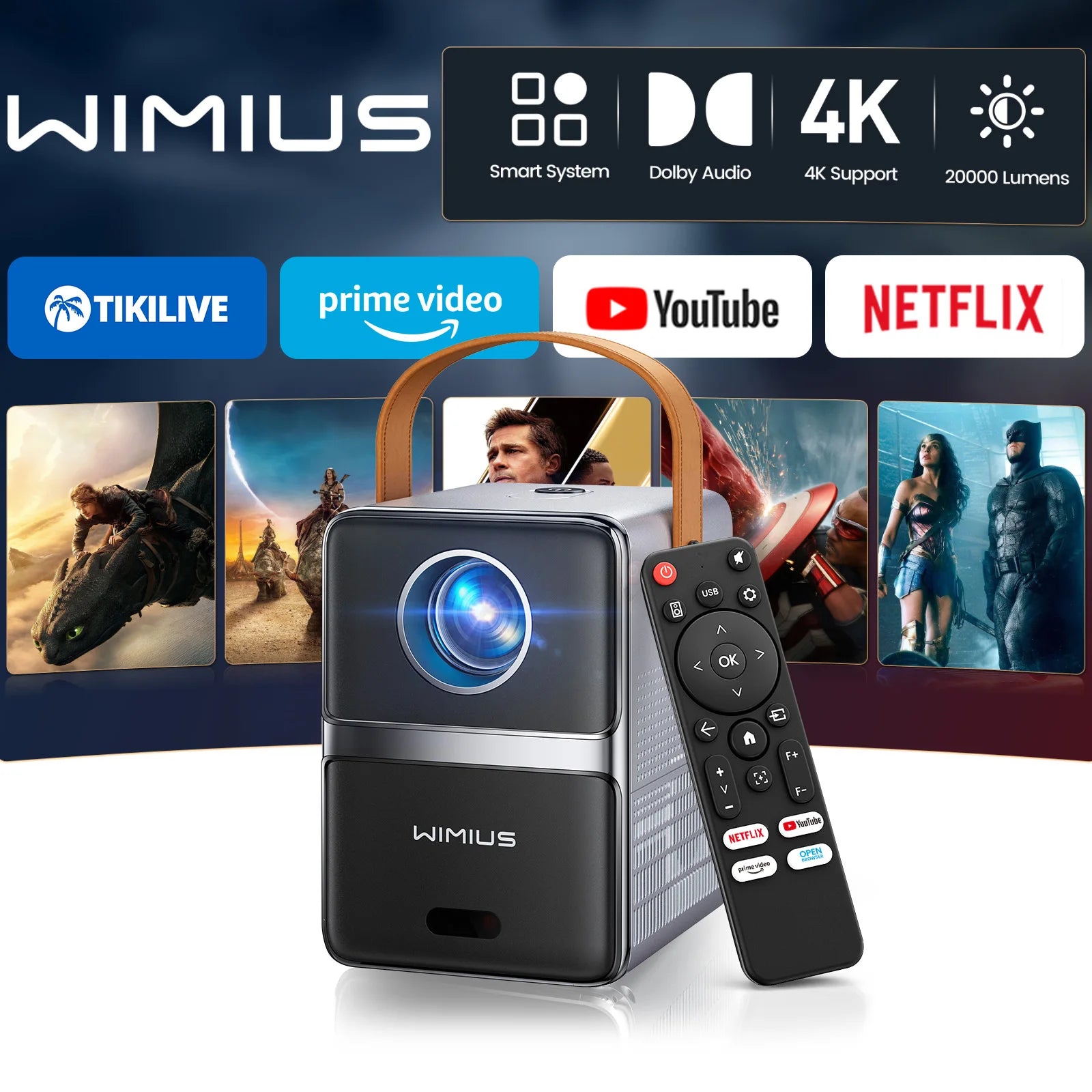 Wimius 600ANSI Mini Projector 4K Laser WiFi6 1080P HD projectors Beam 20W Dolby hy300max Home Theater Beamer Movie proyector