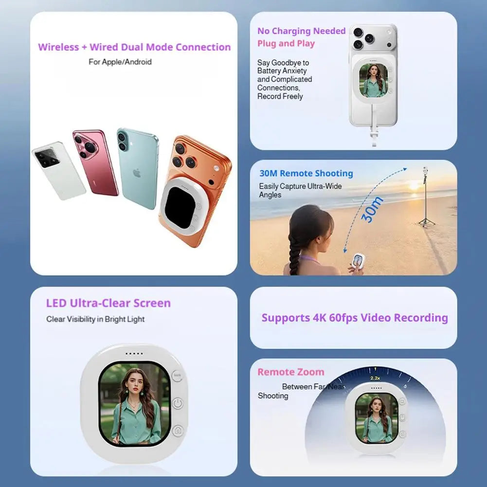 1/2PCS Mini Wireless Magnetic Phone Screen Projector Mobile Phone Rear Camera Selfie Video Camera for Vlog Live Selfie Screen