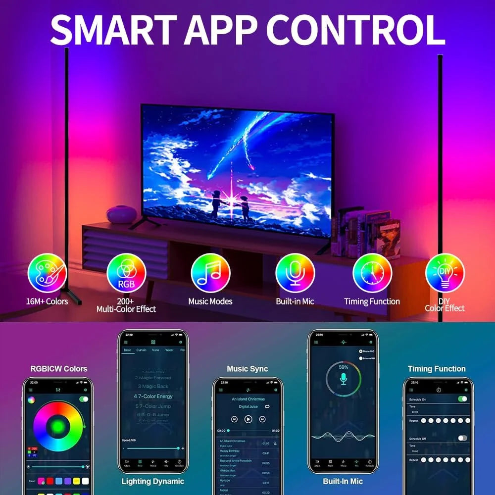 Smart RGB Floor Lamp — Music Sync, APP Control, Corner Standing Lamp for Living Room