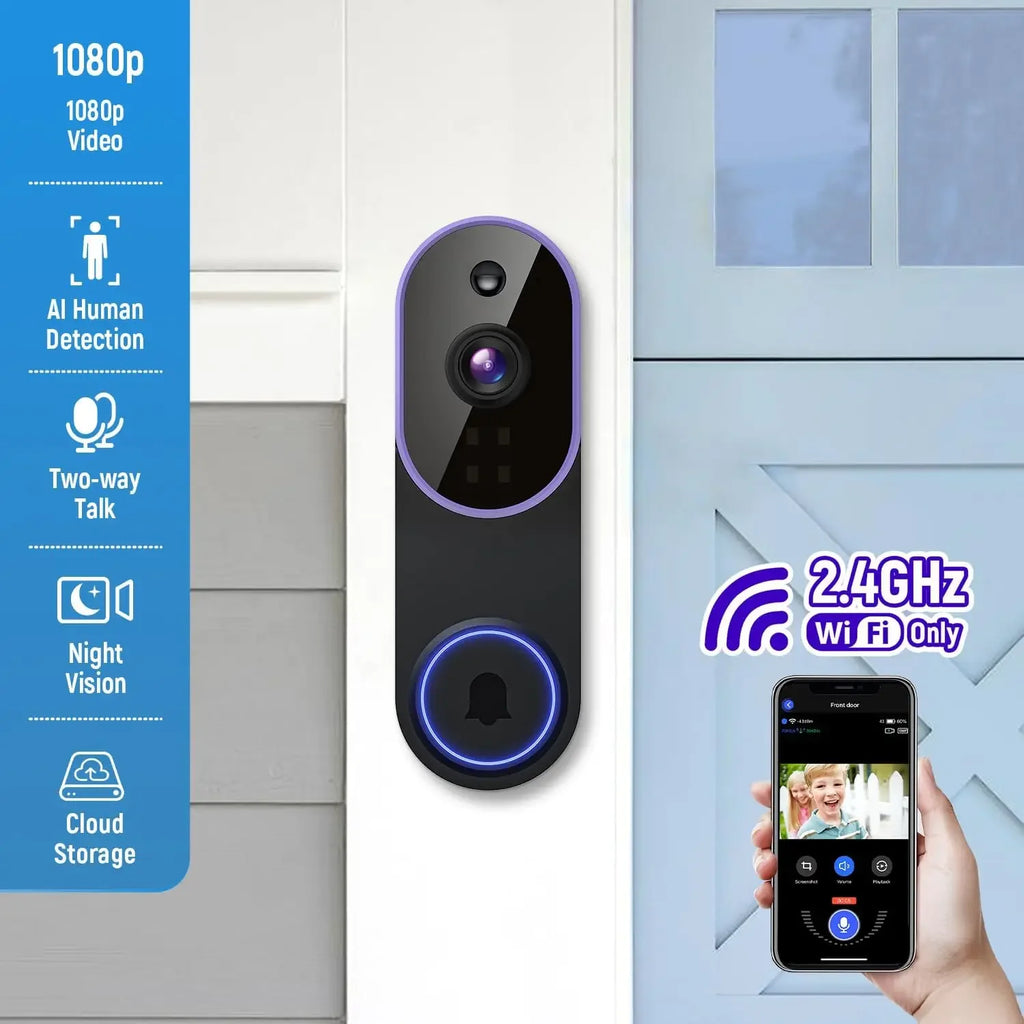 Smart Wireless Video Doorbell — AI Detection, Night Vision & Battery Powered