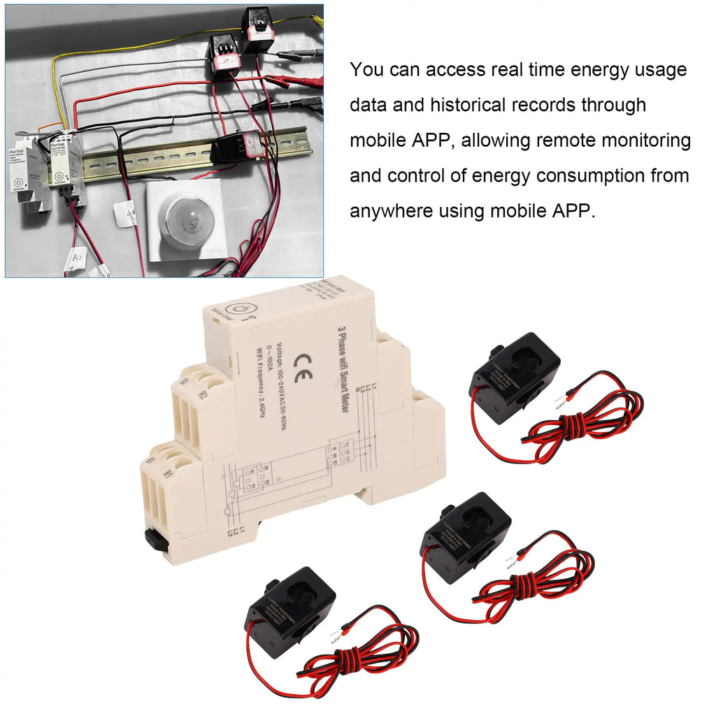 Smart 3-Phase Energy Meter — Remote APP Control, Real-Time Monitoring, 3 Current Sensors