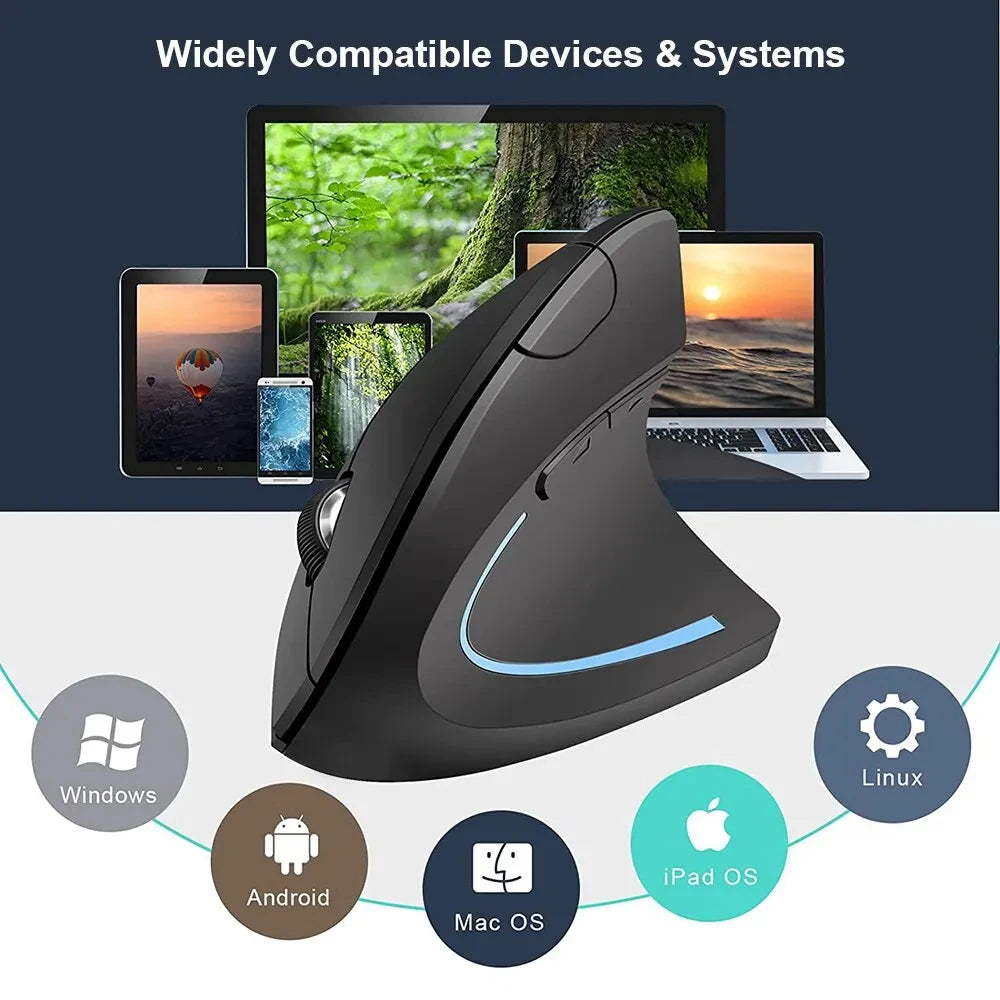 HOMEFISH Vertical Mouse Ergonomic 2.4GHz Wireless Optical Mice 3 Adjustable DPI 800/1200/1600 6 Buttons for Laptop PC Computer
