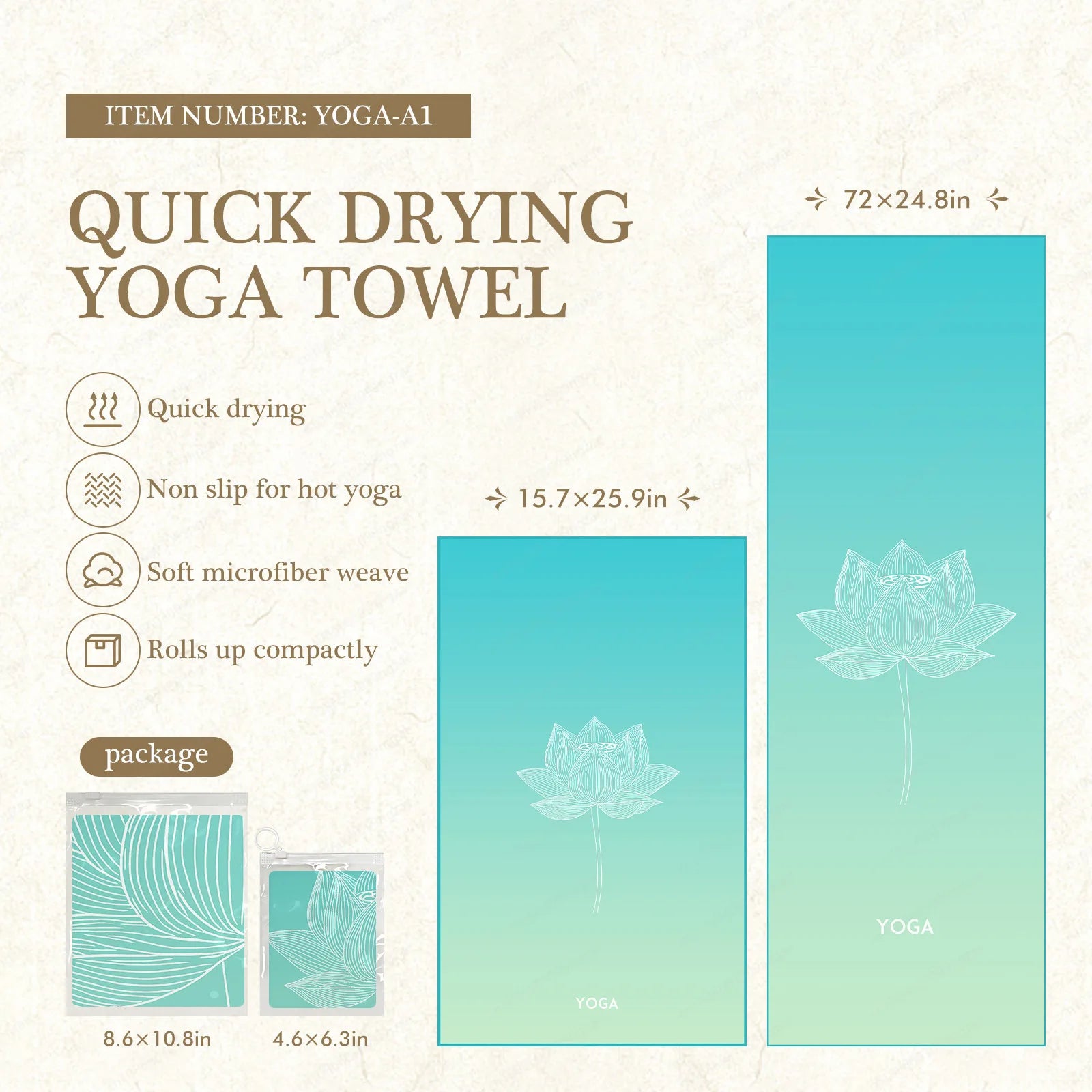 Yoga Mat Towel with Foot Loops, Non-Slip & Odor Barrier, Large Size Quick Dry Cover for Yoga Mat