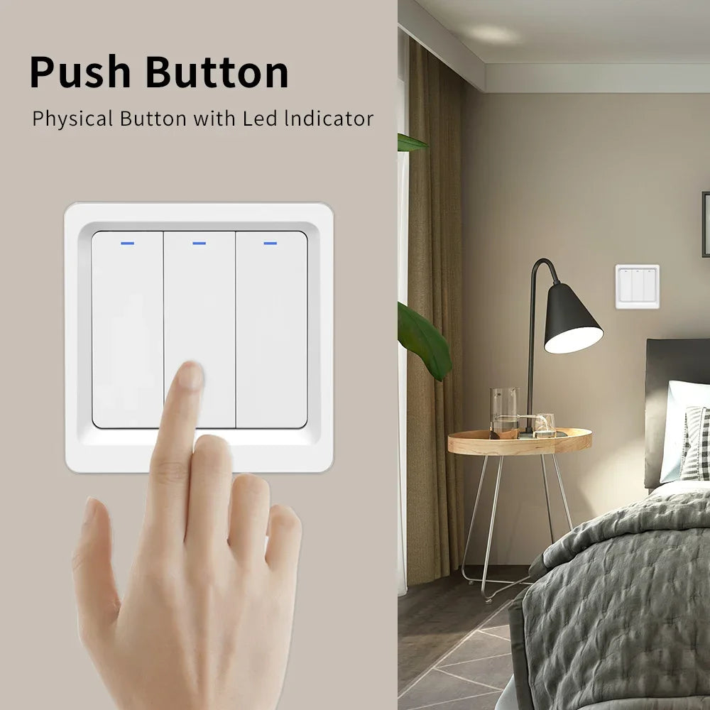 Smart Home  Homekit Smart WiFi Push Button Wall Switches 1/2/3Gang LED Room Lights for iphones Works with Siri Voice