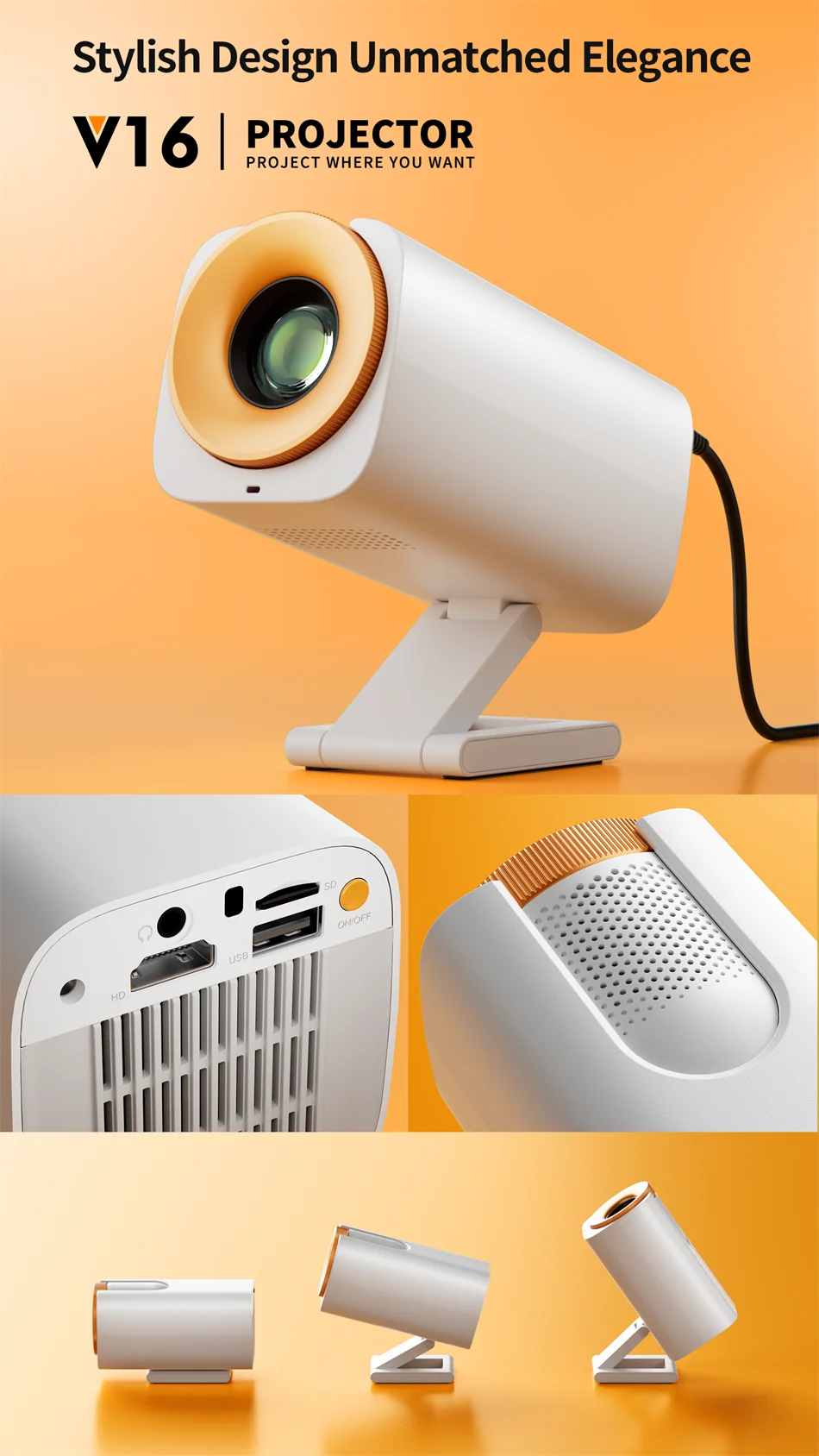 2026 New Mini Projector Smart Home Theater Wifi6 BT 5.0 Android 11 4k Ultra HD 180 Rotation Mobile Projection Game Projection
