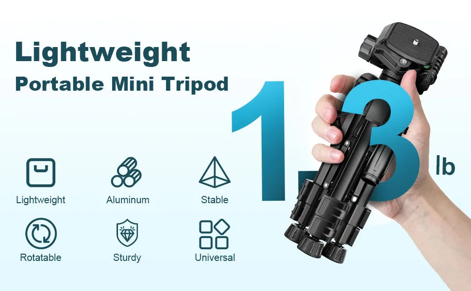 Mini Tripod for Camera, 25inch Aluminum Tabletop Camera Tripod, Portable Travel Tripod , for Cameras, Projectors, Spotting Scope