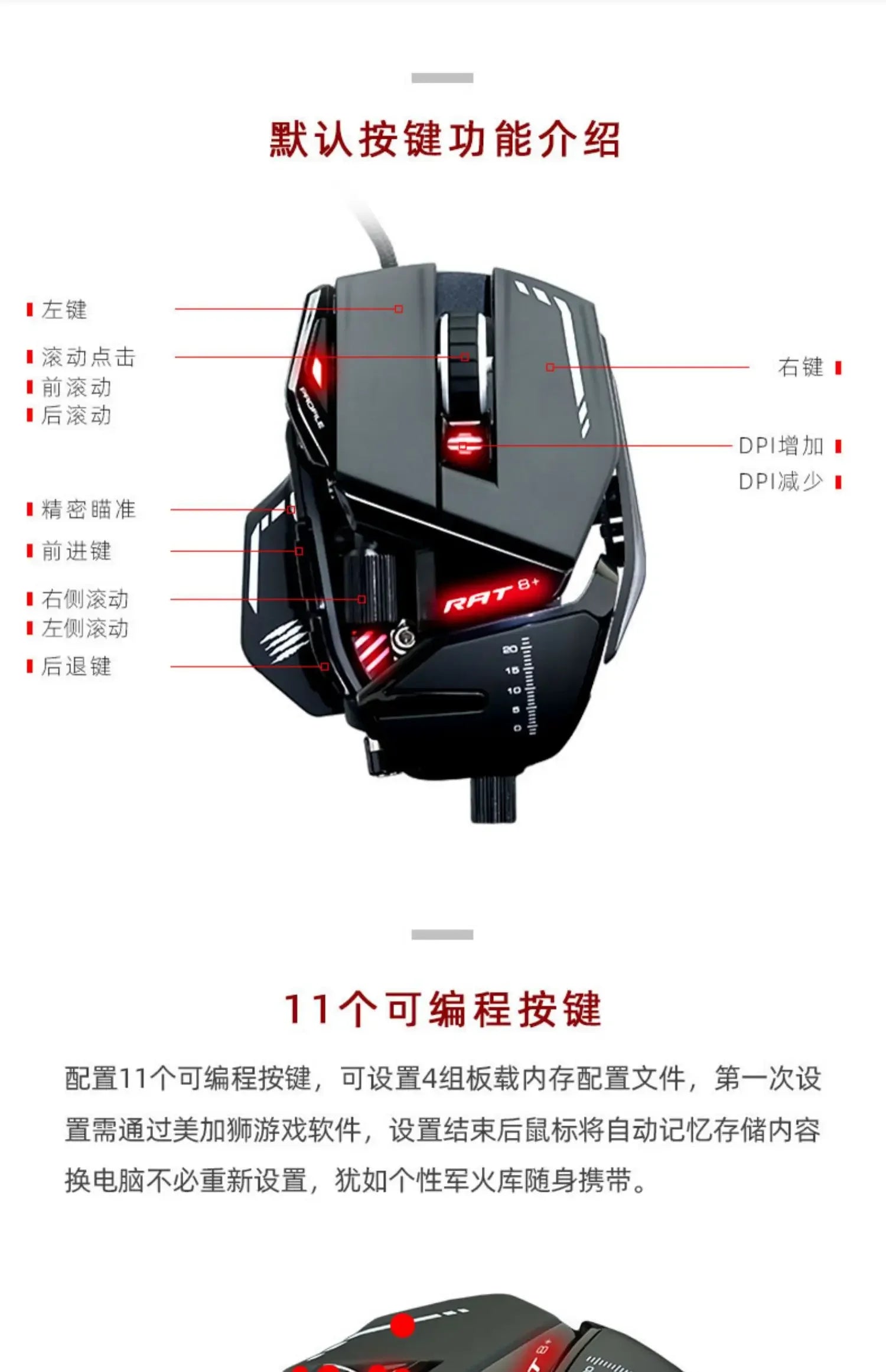 MADCATZ RAT8+ Wired Mechanical Mouse 11 Key Programming Button Mice Esports Gaming Mouse PMW3389 Custom Comfortable Gaming Mouse