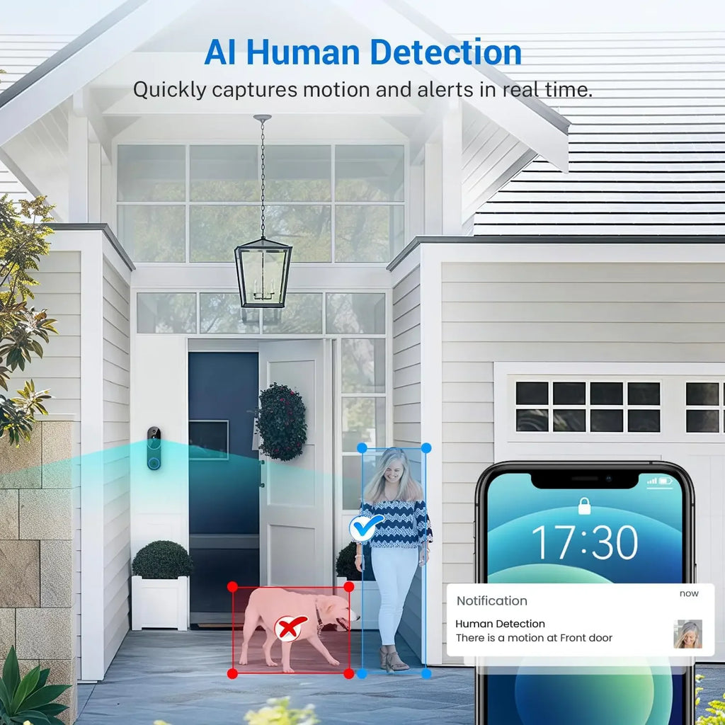 Smart Wireless Video Doorbell — AI Detection, Night Vision & Battery Powered