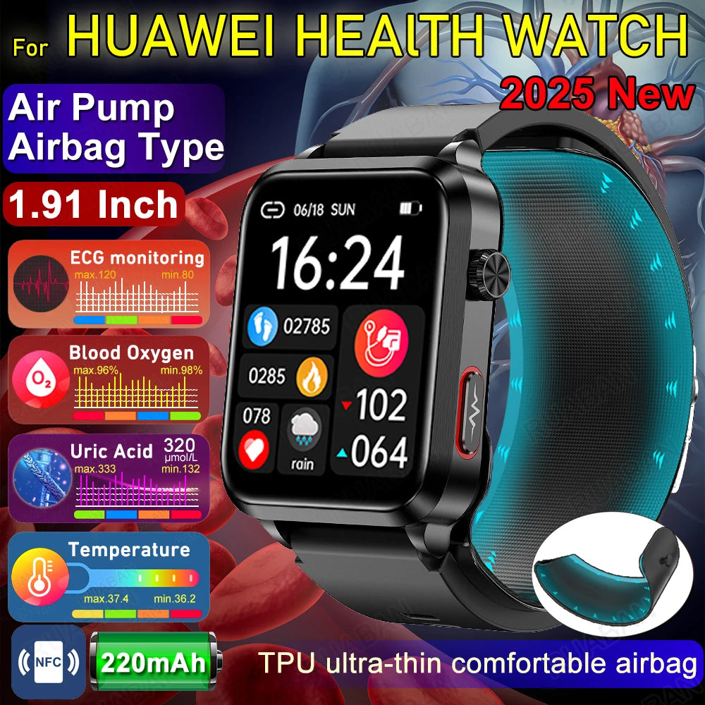 Smart Watch men 2026 New Air Pump Airbag health watch True Accurately Blood Pressure Uric Acid Blood Lipids watch waterproof