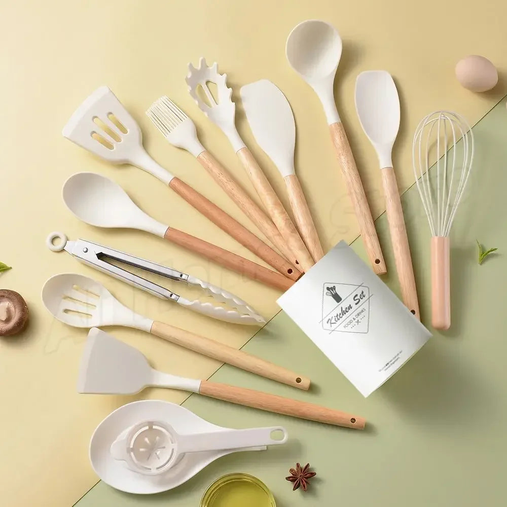 Kitchen Kit 12 Pieces Silicone Food Grade Utensils Cooking Sets Turner Spatula Measuring Spoon Practical Cookware Tool Kitchenwa