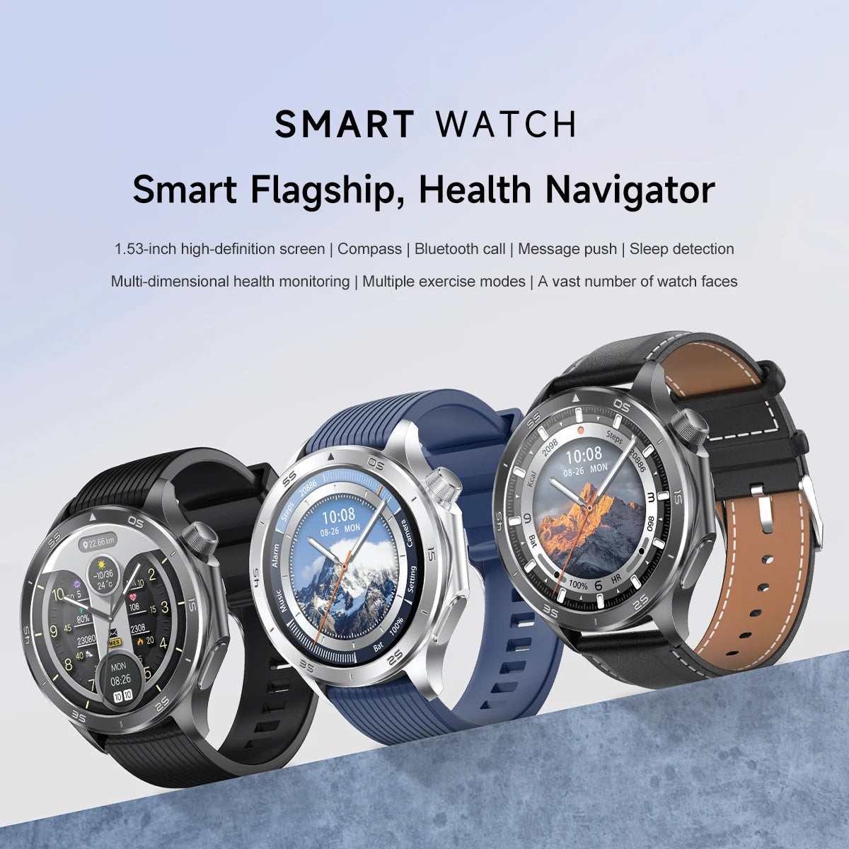 2026 new smart watch 1.53-inch HD large screen supports Bluetooth calls, multiple sports modes, compass health monitoring