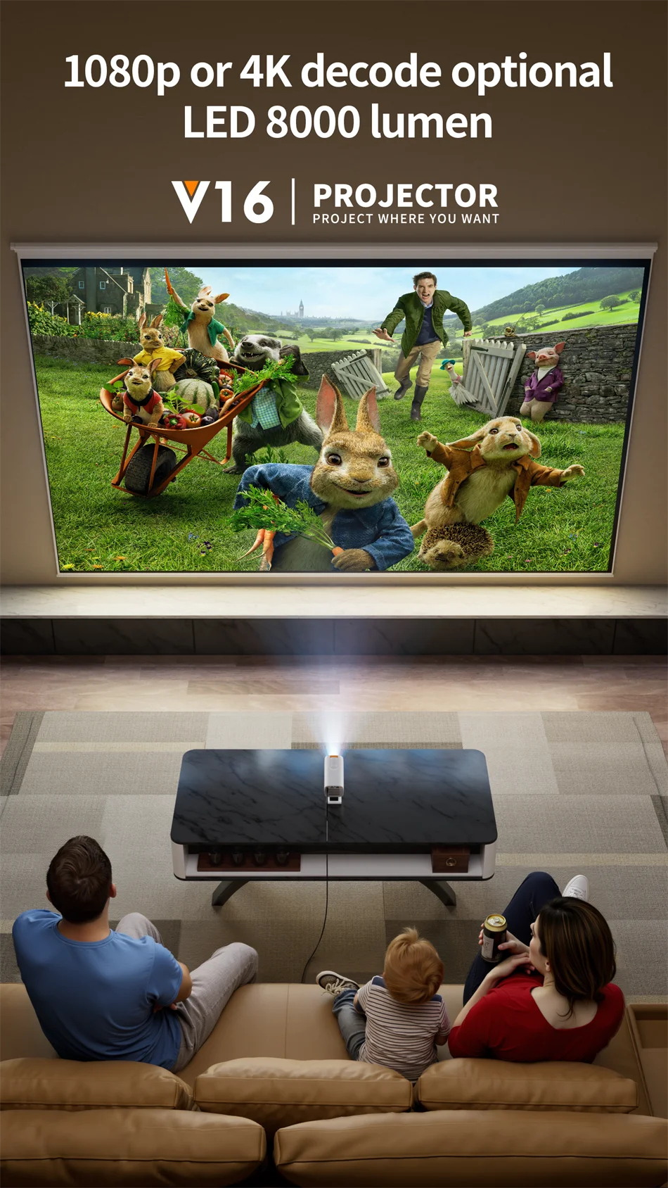 2026 New Mini Projector Smart Home Theater Wifi6 BT 5.0 Android 11 4k Ultra HD 180 Rotation Mobile Projection Game Projection