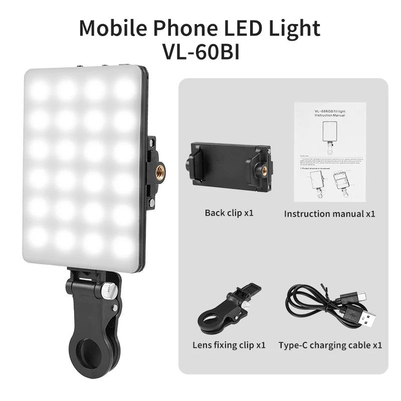 Mini Fill Light RGB LED Straight Pocket Video Photography Lighting Pocket Live Vlog Clip for Phone iPhone iPad Laptop Camera