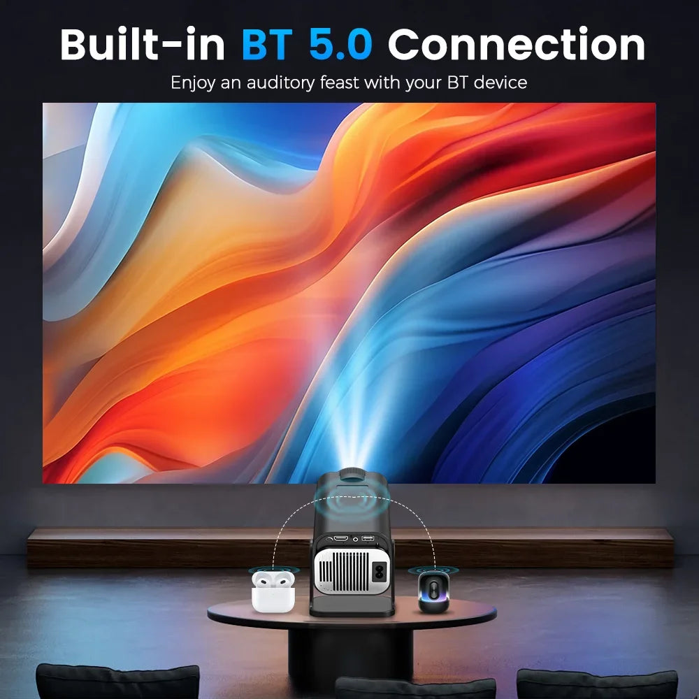 HY320 Mini Newly Native 720P Android 12 4K Projector 300ANSI Wifi6 BT5.0 Cinema Outdoor Portable 180° Rotable Projector