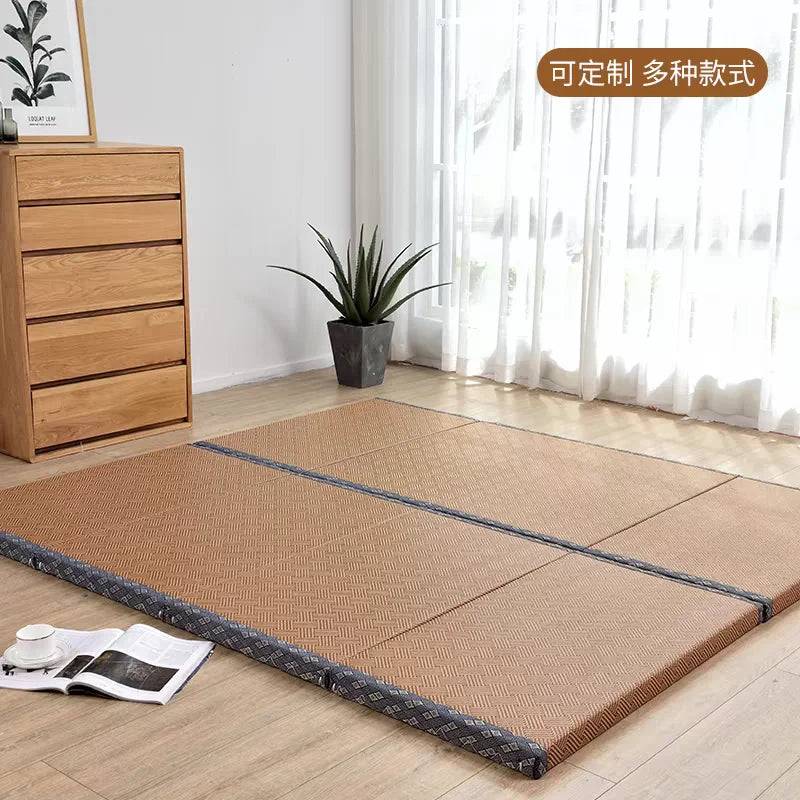 Japanese Folding Tatami Mattress Floor Mat with Artificial Rattan Surface & Coconut Fiber Core Futon Yoga Meditation Mat