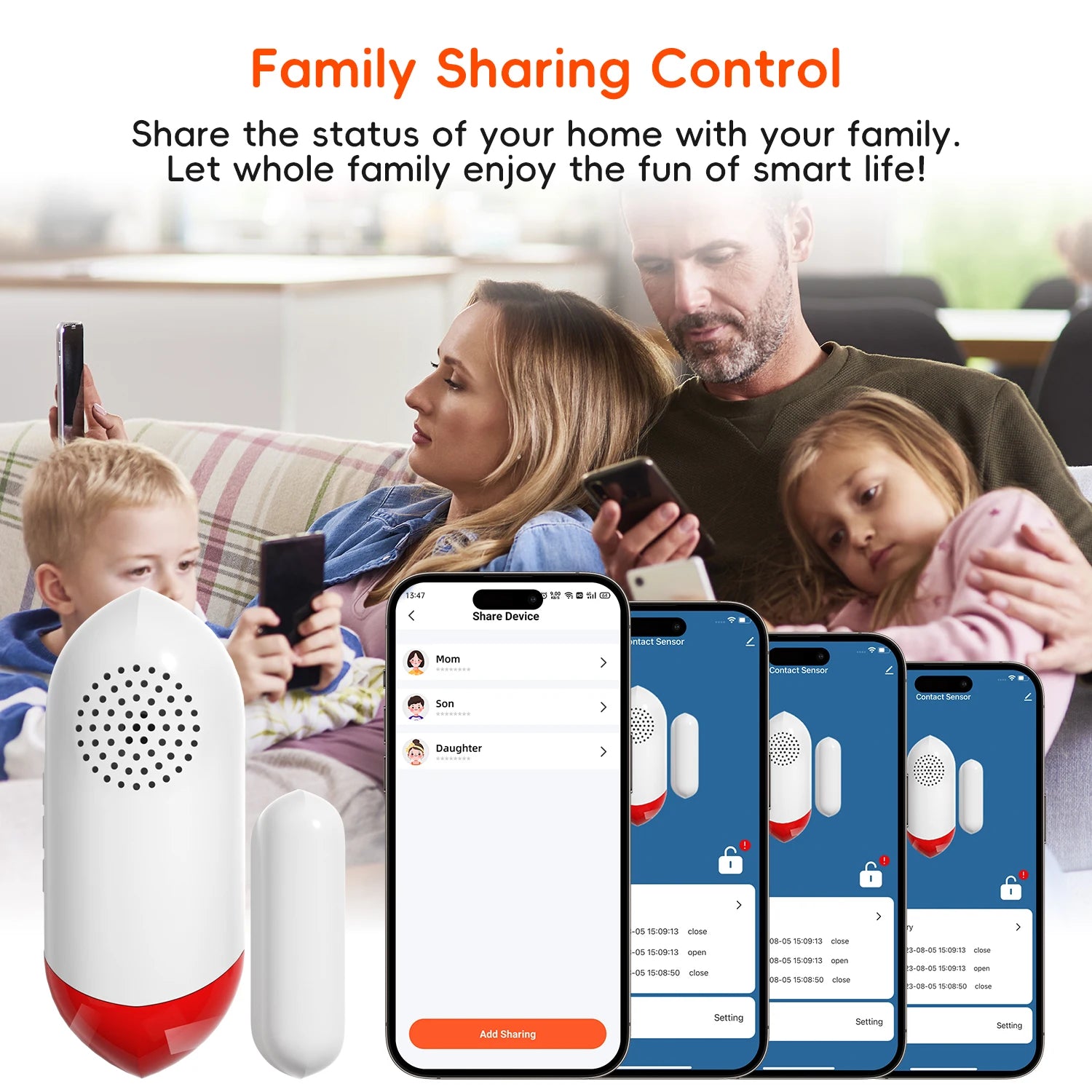 Smart WiFi Door & Window Sensor — 100dB Siren, LED Alert & APP Control