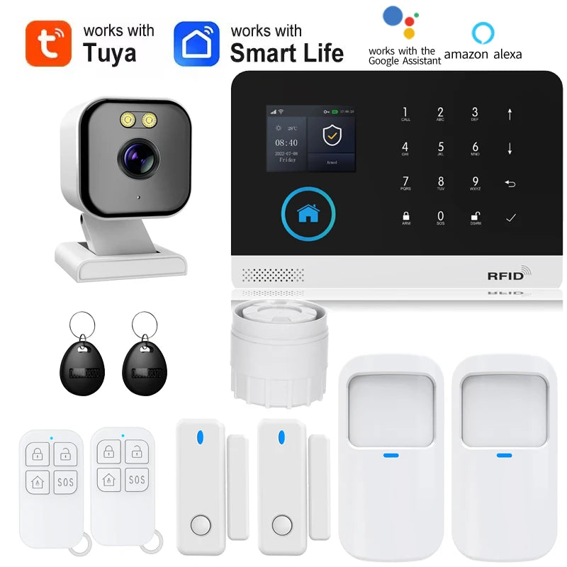 Smart Solar-Powered Home Alarm System — Tuya WiFi GSM, PIR & Door Sensors, Alexa Compatible