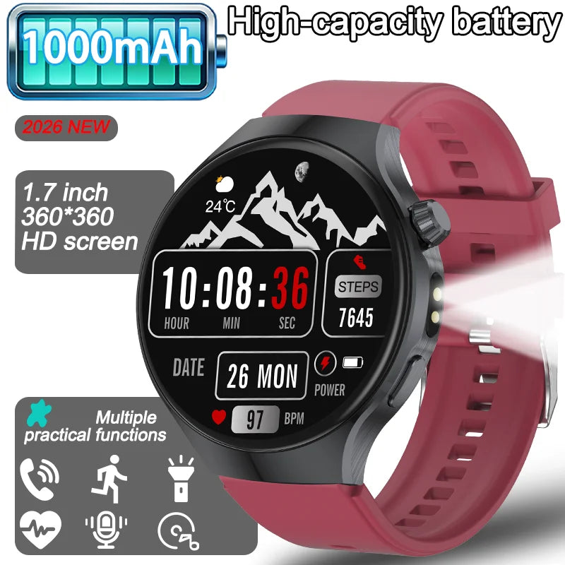 The new 2026 smartwatch is designed with a 1.7-inch high-definition screen, specifically designed for outdoor sports shooting