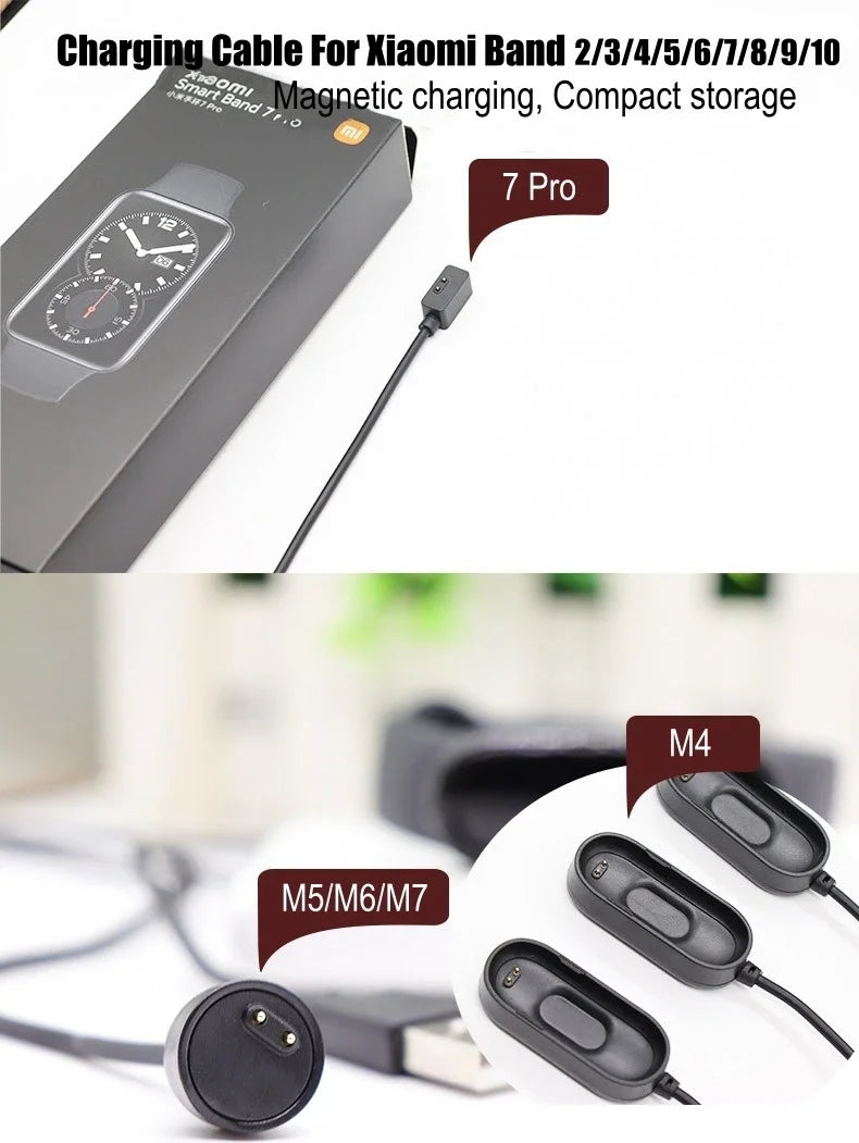 Charging Cable for Xiaomi Smart Band 10 9 8 7 Pro 6 5 4 2 Redmi Watch 4 3 Lite Active Redmi Smart Band 3 2 USB Magnetic Charger
