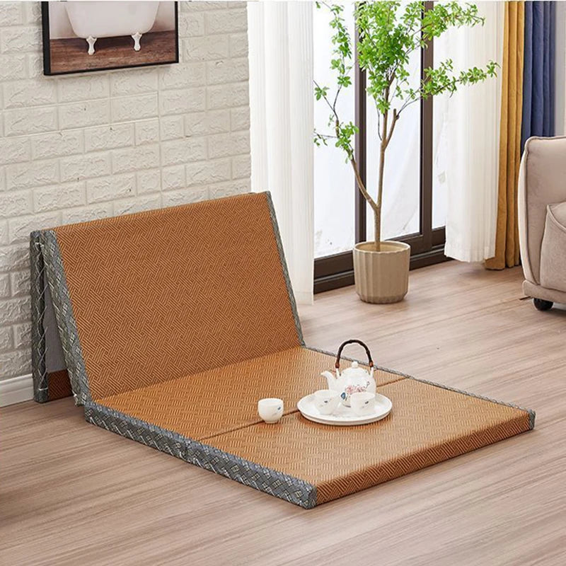 Japanese Folding Tatami Mattress Floor Mat with Artificial Rattan Surface & Coconut Fiber Core Futon Yoga Meditation Mat