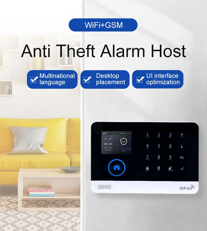 Smart Solar-Powered Home Alarm System — Tuya WiFi GSM, PIR & Door Sensors, Alexa Compatible