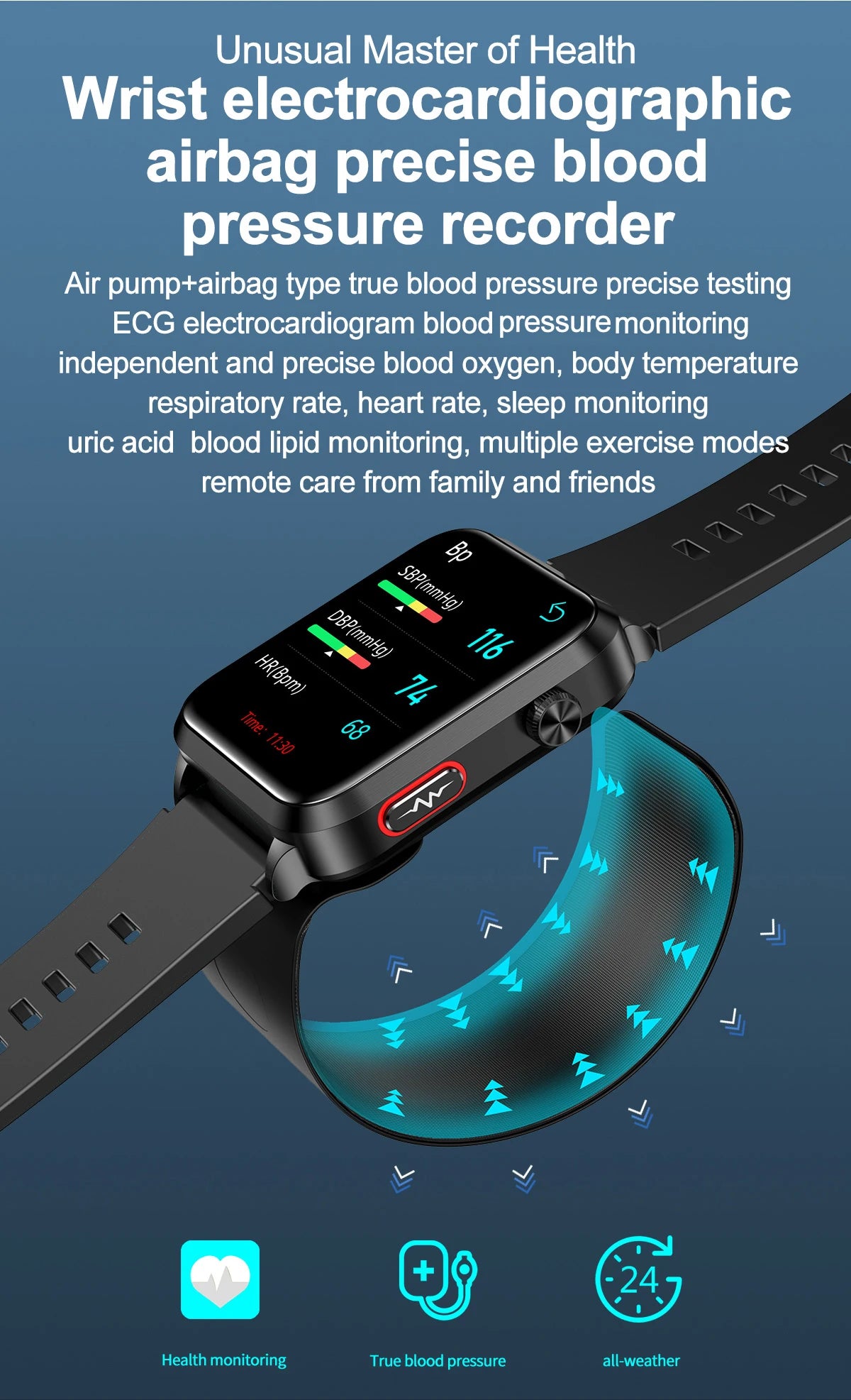 Smart Watch men 2026 New Air Pump Airbag health watch True Accurately Blood Pressure Uric Acid Blood Lipids watch waterproof