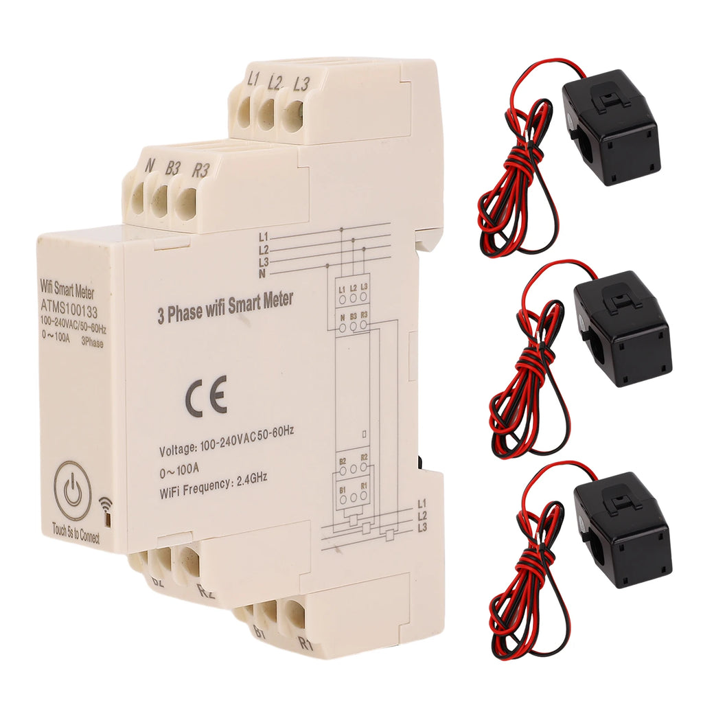 Smart 3-Phase Energy Meter — Remote APP Control, Real-Time Monitoring, 3 Current Sensors