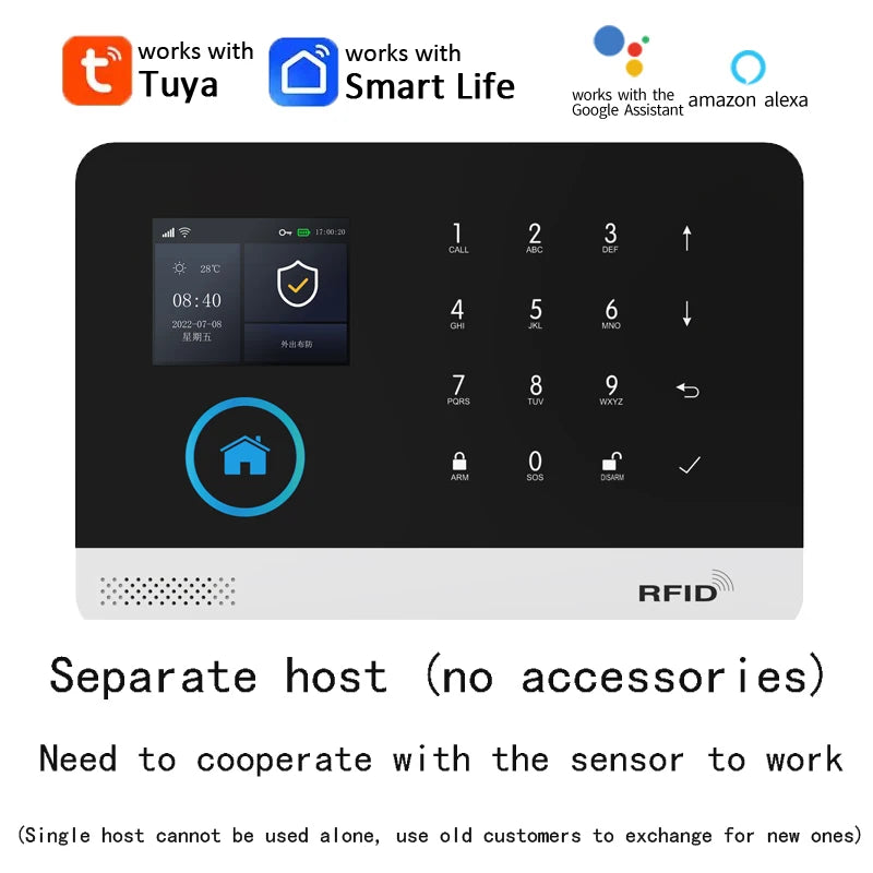 Smart Solar-Powered Home Alarm System — Tuya WiFi GSM, PIR & Door Sensors, Alexa Compatible