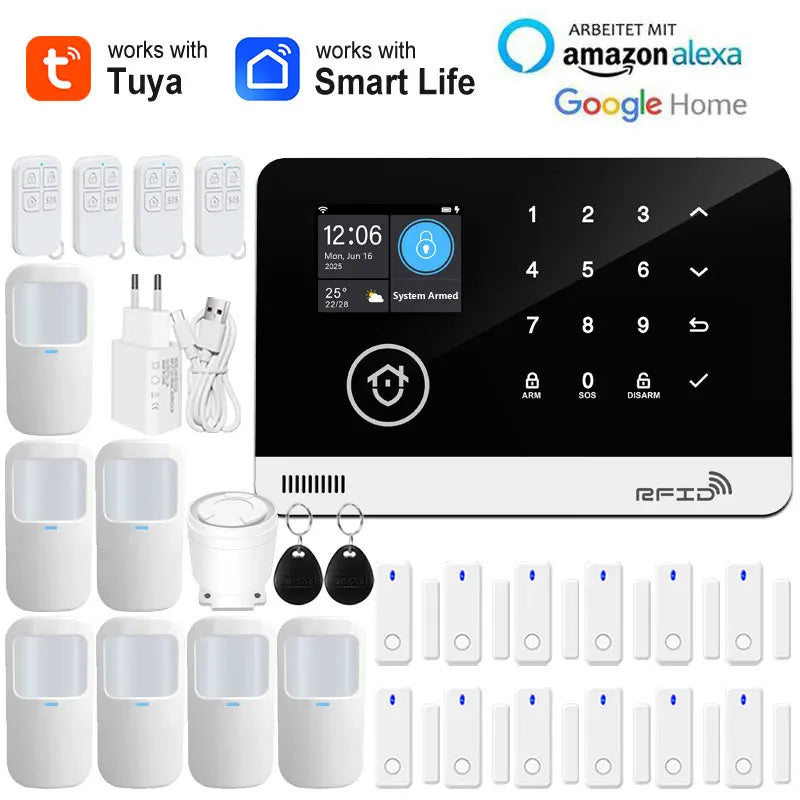 Smart Home Security Alarm System — WiFi & GSM, Touch Keypad, RFID & APP Control