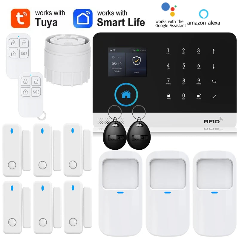 Smart Solar-Powered Home Alarm System — Tuya WiFi GSM, PIR & Door Sensors, Alexa Compatible