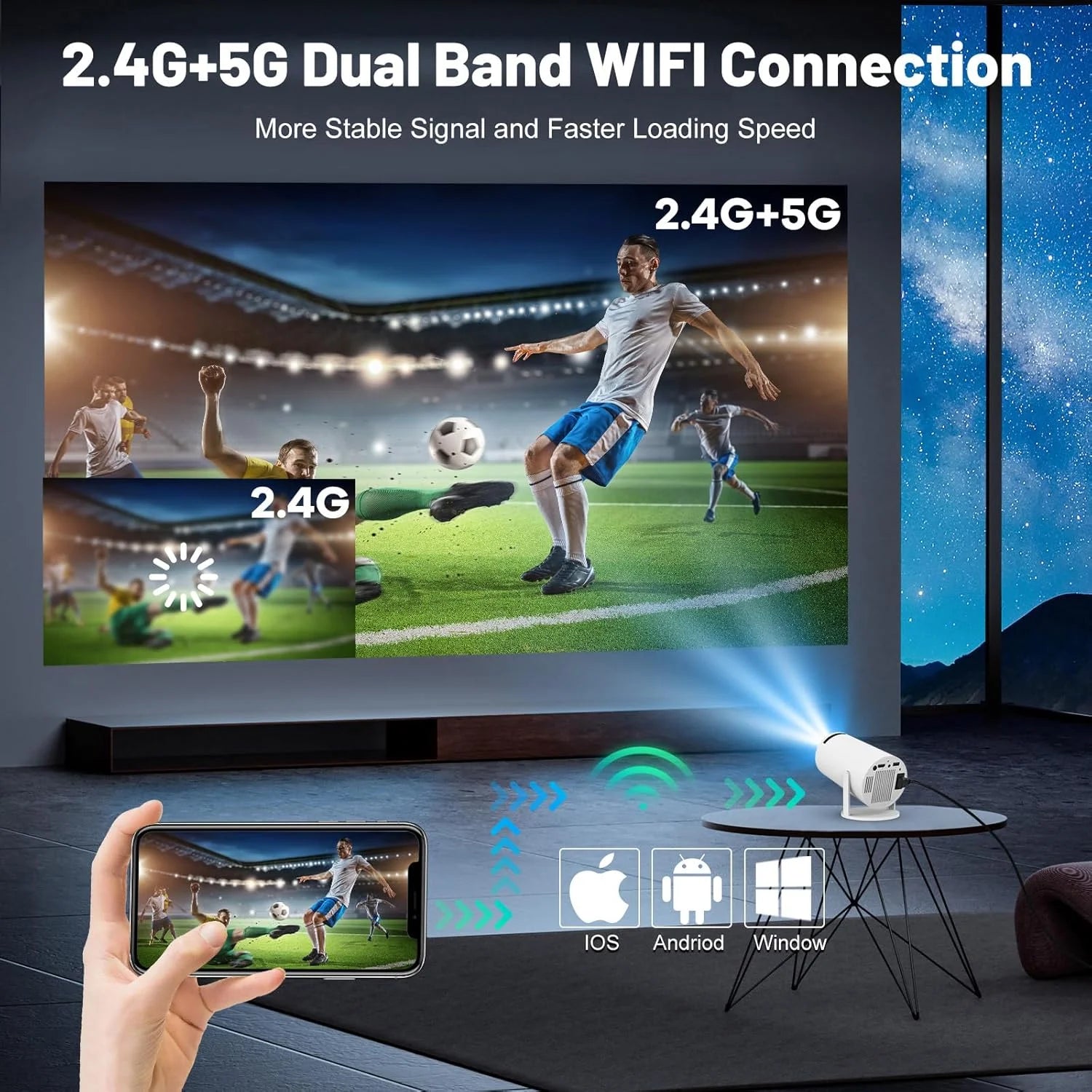 XFY Mini HY300 Projector with 5G WIFI and Bluetooth 4K 1080P Support Portable Projector 180° Rotatable Auto Keystone Projector