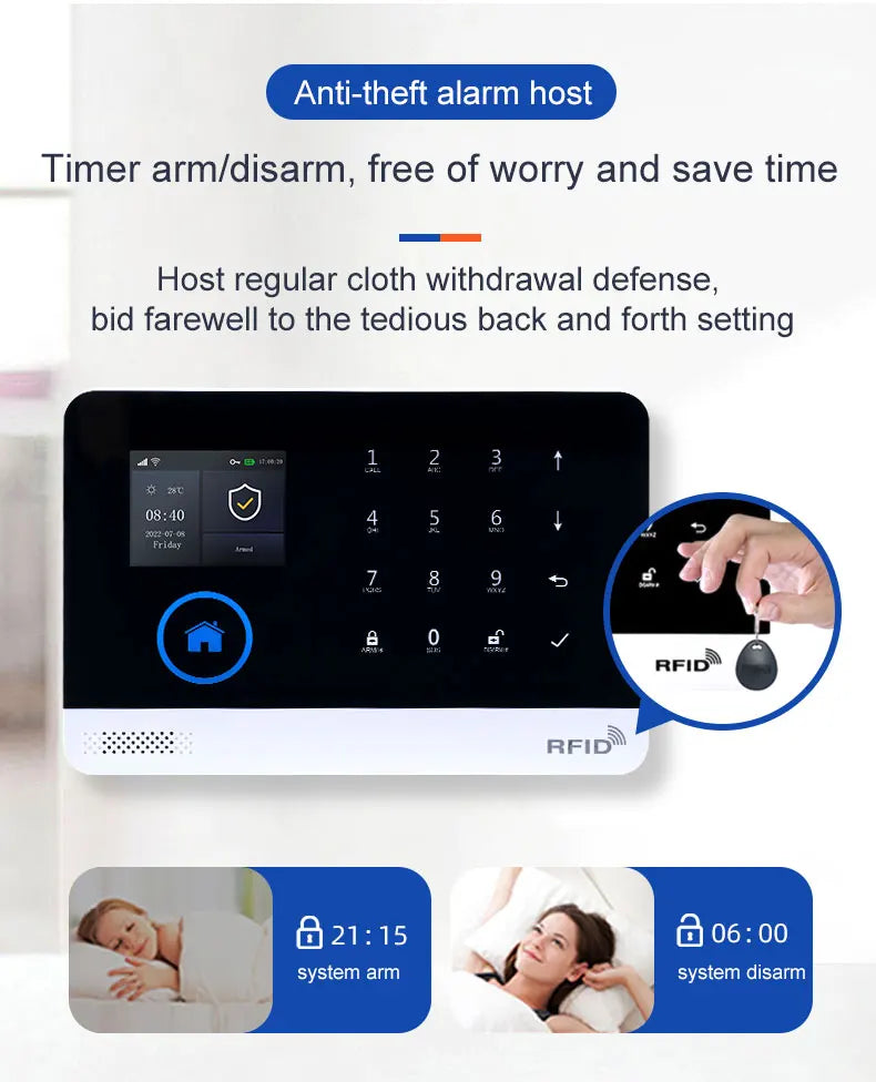 Smart Solar-Powered Home Alarm System — Tuya WiFi GSM, PIR & Door Sensors, Alexa Compatible