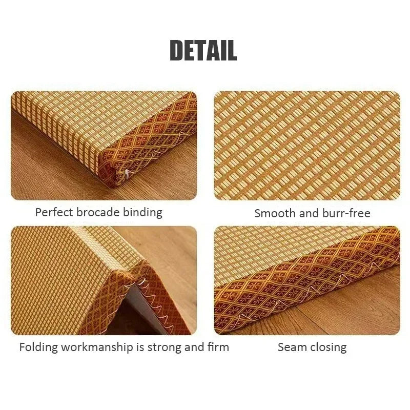 Japanese Folding Tatami Mattress Floor Mat with Artificial Rattan Surface & Coconut Fiber Core Futon Yoga Meditation Mat