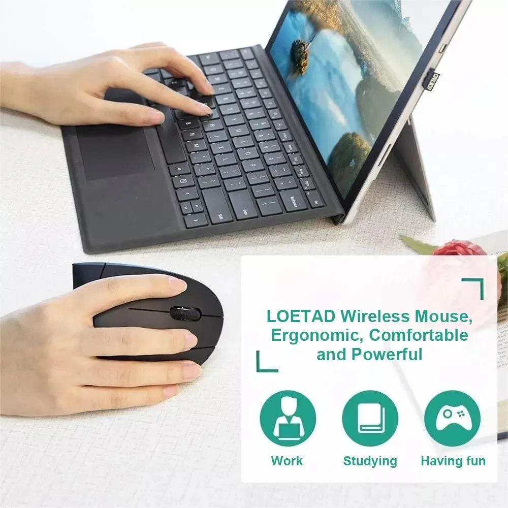 HOMEFISH Vertical Mouse Ergonomic 2.4GHz Wireless Optical Mice 3 Adjustable DPI 800/1200/1600 6 Buttons for Laptop PC Computer
